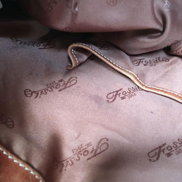 Fossil Tote 1954 Khaki Tan Twill Large Shoulder Bag Brown Leather Trim ZB9495 - Picture 8 of 12